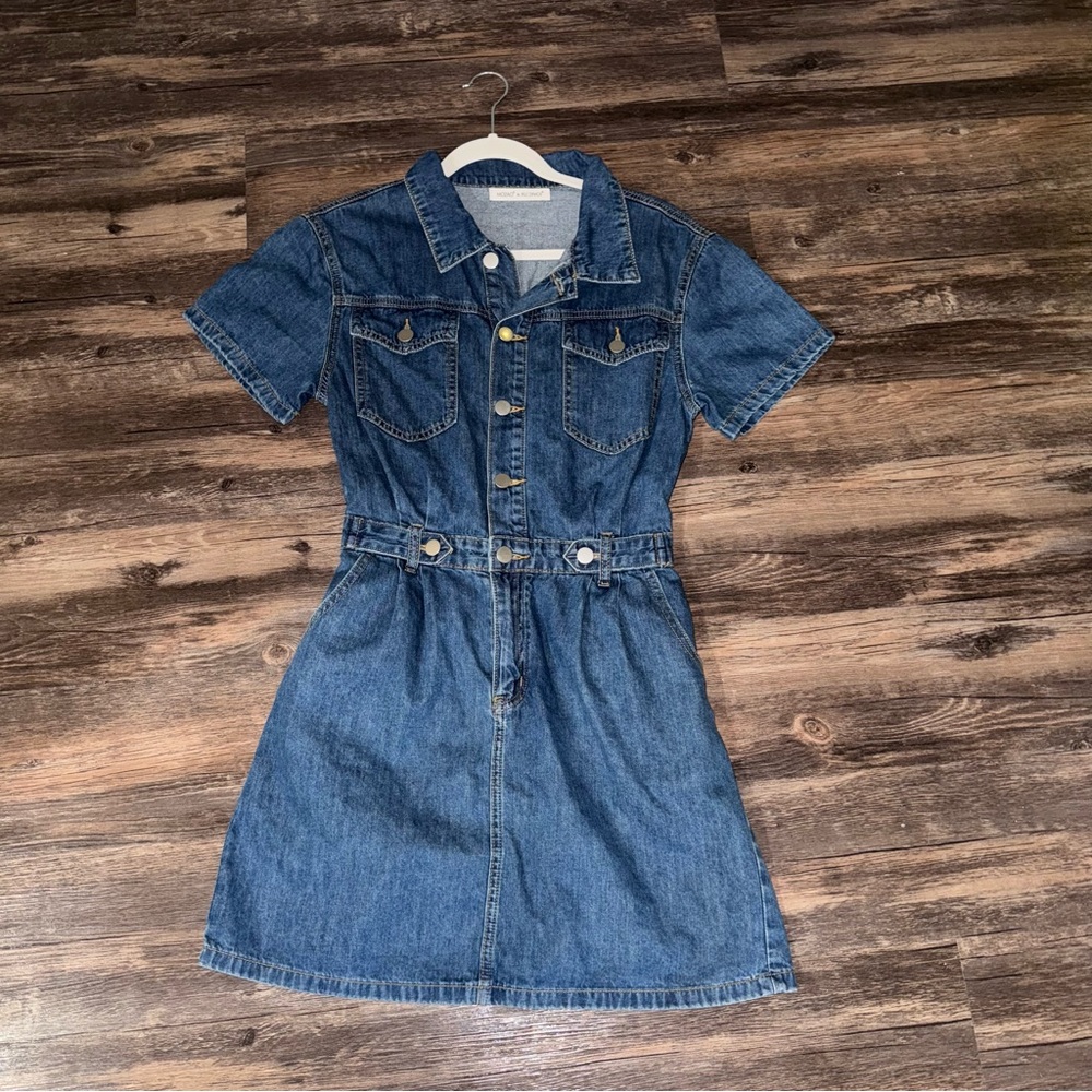 Blue Denim Mini Collared Button-Up Dress - Picture 4 of 11
